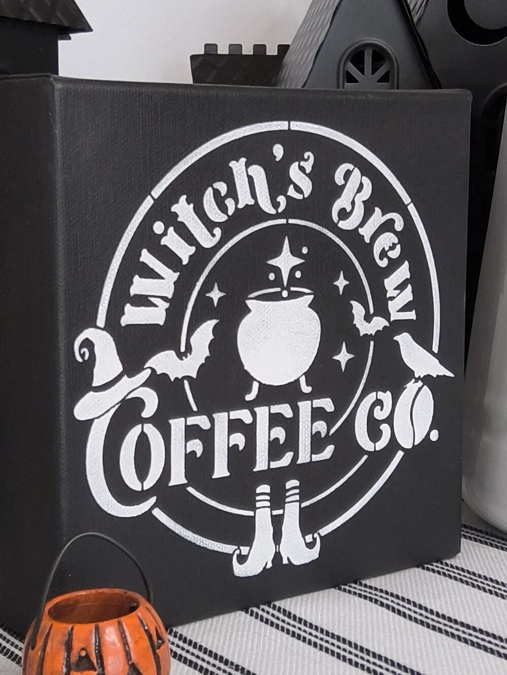 Witches Brew Coffee Co Painted Canvas Sign 6x6 Halloween Coffee Bar Stencil Art